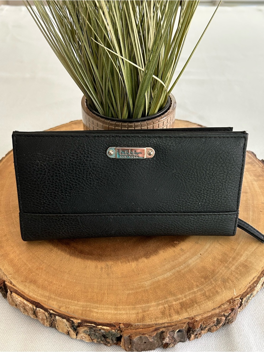 Nicole Miller Faux Rolled Pebbled Leather 2 Compartment 8” x 4” Wallet